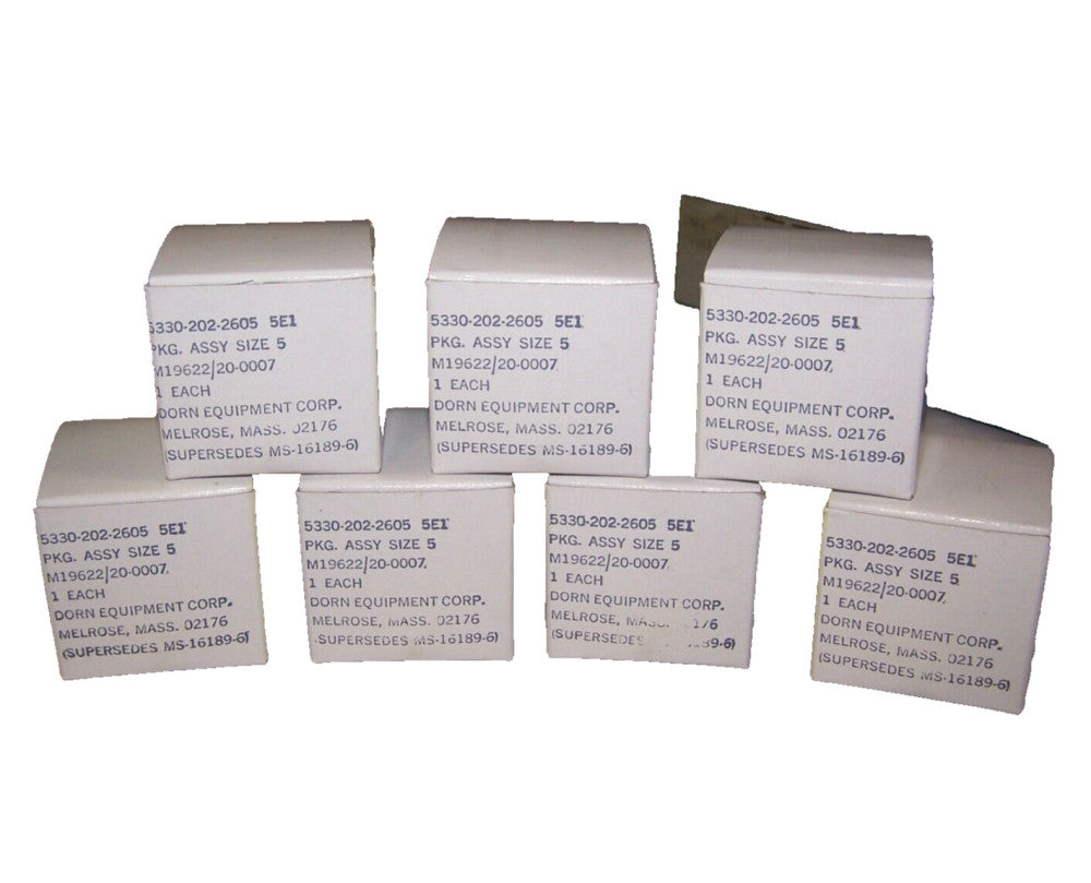 7) NEW DORN EQUIPMENT 5330-202-2605 SIZE 5 PKG ASSEMBLY M19622/20-0007 LOT OF 7