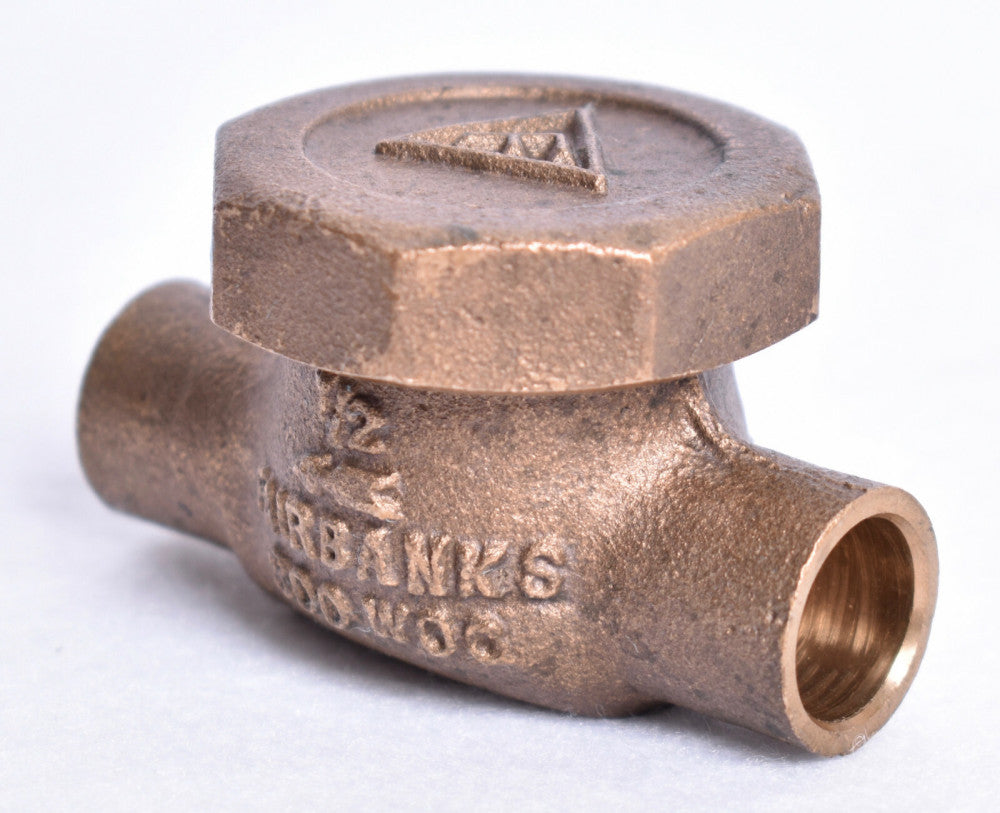 Fairbanks 1/2" Brass Sweat Solder Lift Check Valve 300 WOG