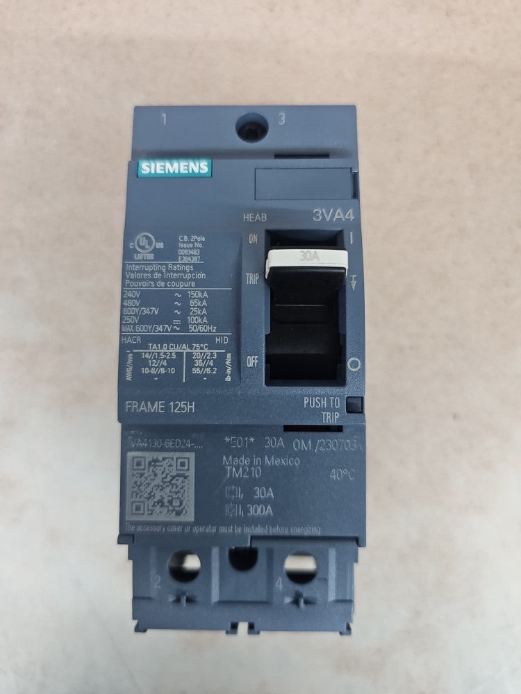 NEW TAKE OUT SIEMENS 3VA4 3VA4130-6ED24-0AA0  2 POLE 30 AMP 600V CIRCUIT BREAKER