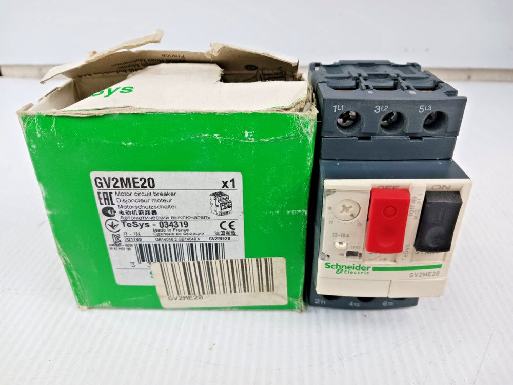 New Schneider Electric 13 - 18 Amp Motor Circuit Breaker 3 Pole 600 VAC GV2ME20