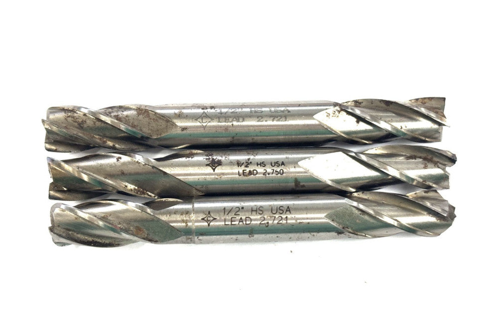 ASSORTED LENGTH LOT OF 3 CLEVELAND TWIST 1/2" DOUBLE ENDED END MILLS