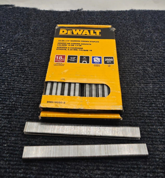 (QTY 2500) Dewalt DNS18050-2 Narrow Crown Finish Staple 18 GA 1/2 Legx1/4 Crown