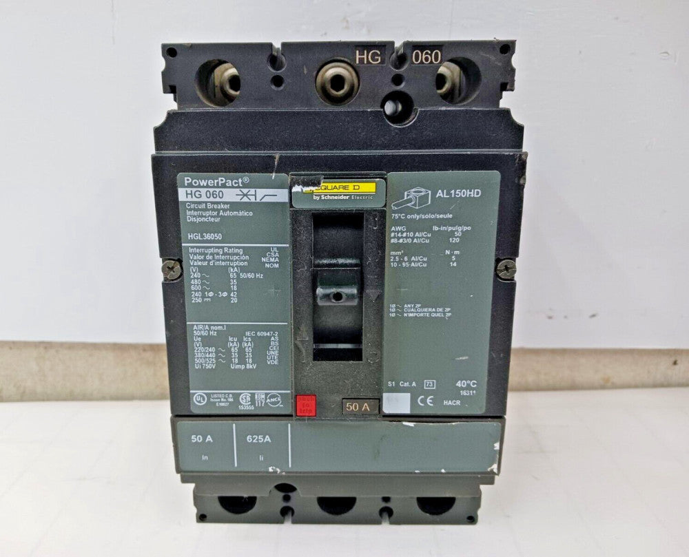 SQUARE D 50 AMP CIRCUIT BREAKER 3 POLE 600 VAC HGL36050