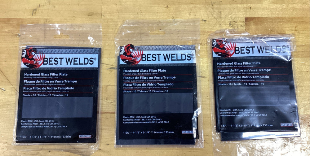 BEST WELDS 4.5" x 5.25" HARDENED GLASS FILTER PLATES SHADE 10, Lot Of 3