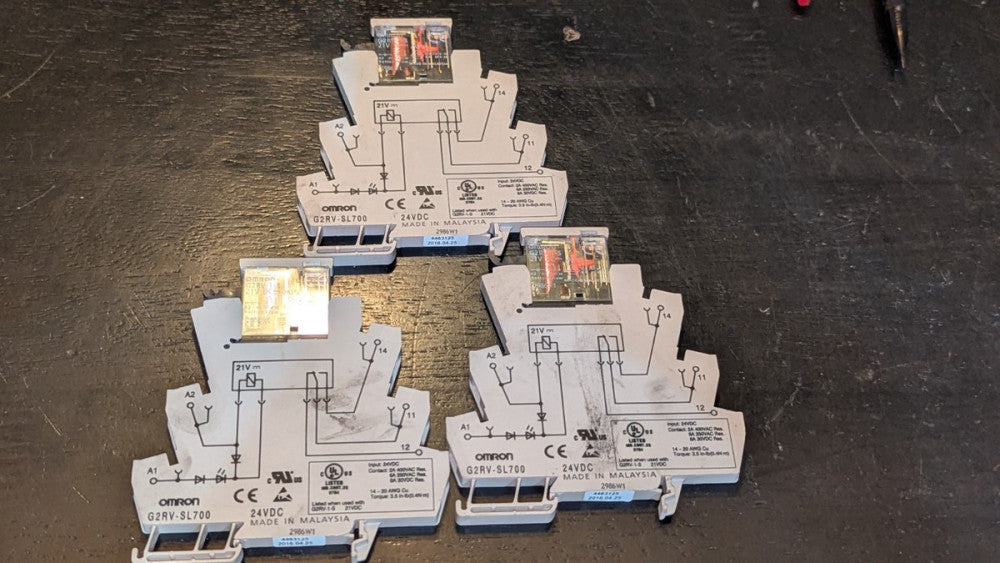 (3) Used Omron 24V Relays G2RV-1-S w G2RV-SL700 Bases