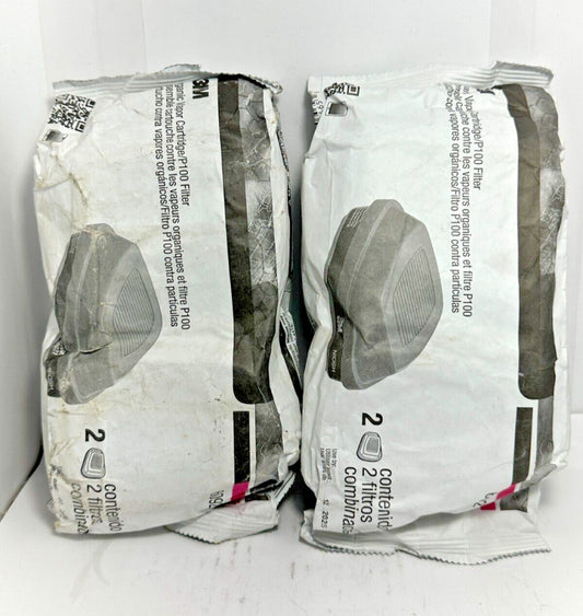 (Lot of 2) 2-Pack 3M 60921 Organic Vapor Cartridge P100 Filter 12.2025