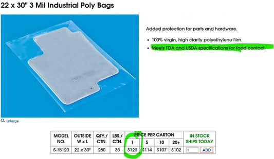 250-Pack 22” x 30” 3-Mil Flat Open Top Poly Bags S-15120 ULINE [C5S4]