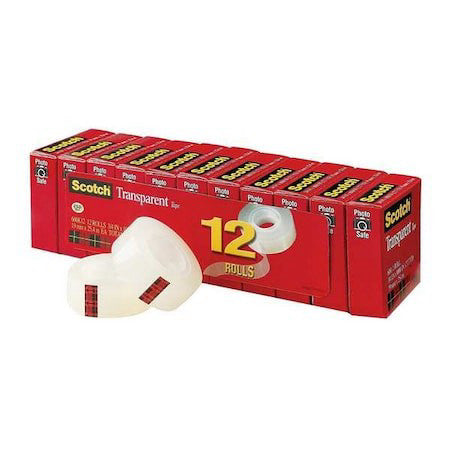 3M 600K12 Office Tape,Clear,Pk12