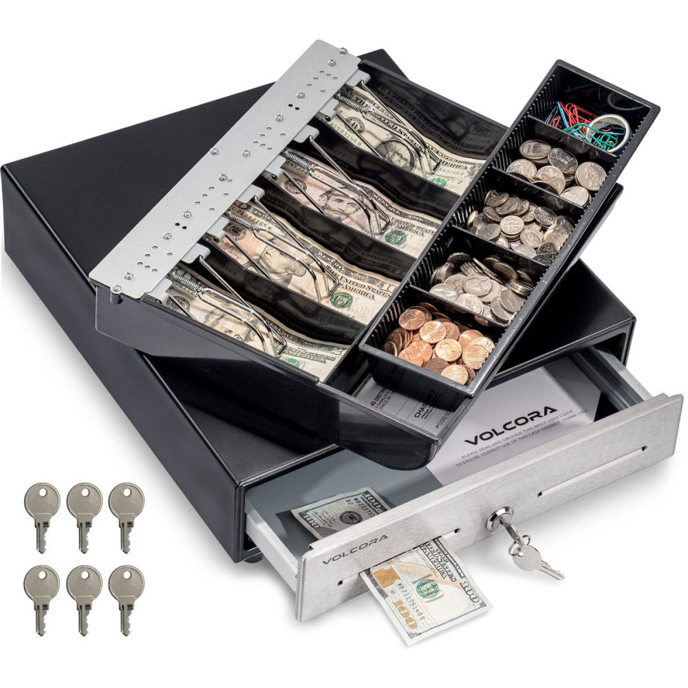 13" Cash Register Drawer for Point of Sale (POS) System - Black with Stainles...