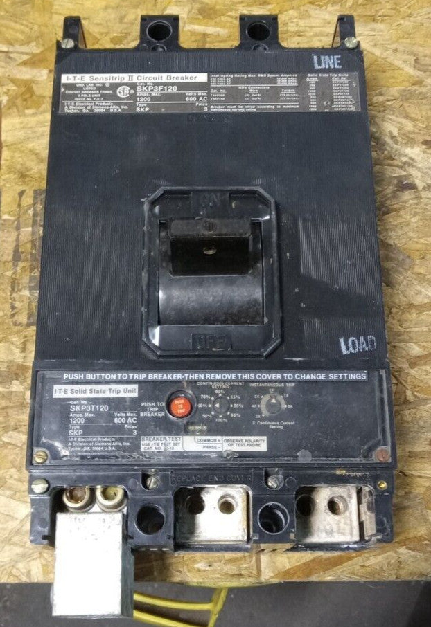 ITE 1200 AMP CIRCUIT BREAKER 600 VAC 3 POLE SKP3F120 1000 AMP TRIP UNIT SKP3T120