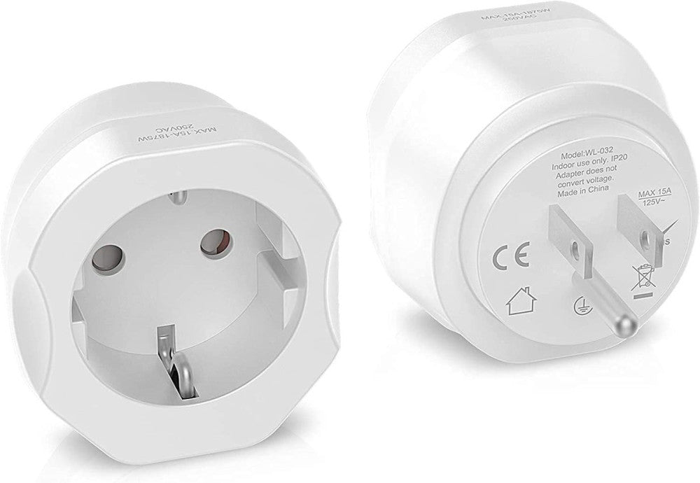 1 Pack European to US Plug Adapter, VINTAR EU Europe White 
