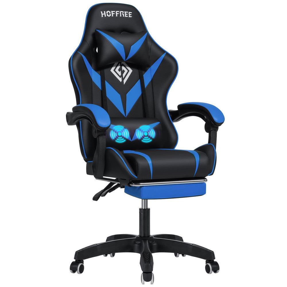 Massage Gaming Chair for Kids Computer Gamer Chair with Footrest and Lumbar S...