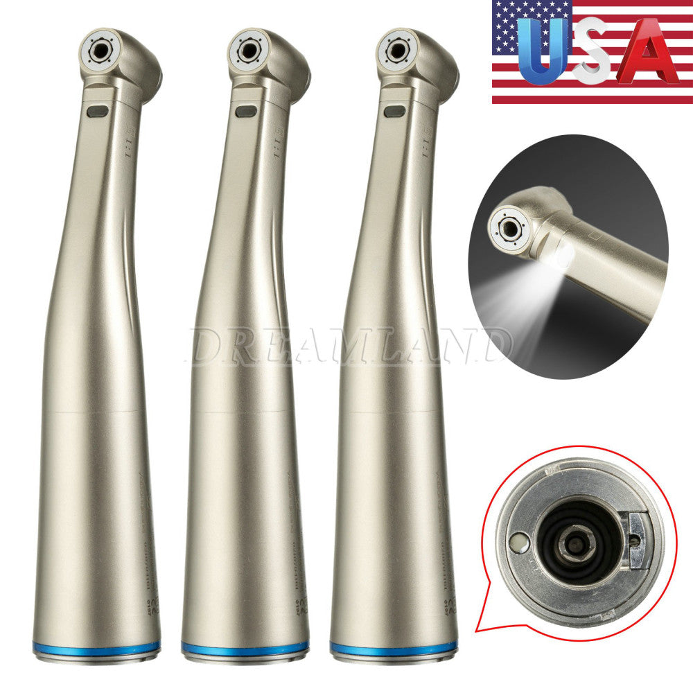 3Pcs Dental LED Fiber Optic Contra Angle Handpiece Inner Water Push 1:1 Fit NSK