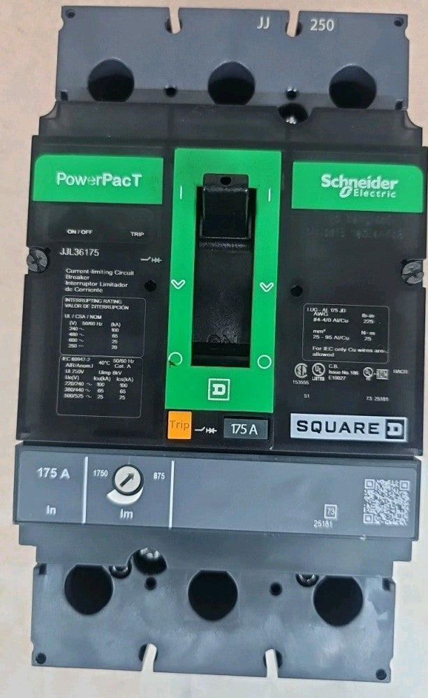 Square D NTO Circuit Breaker JJL36175 Powerpact 3 pole 175 amp 600v 65kA@480v