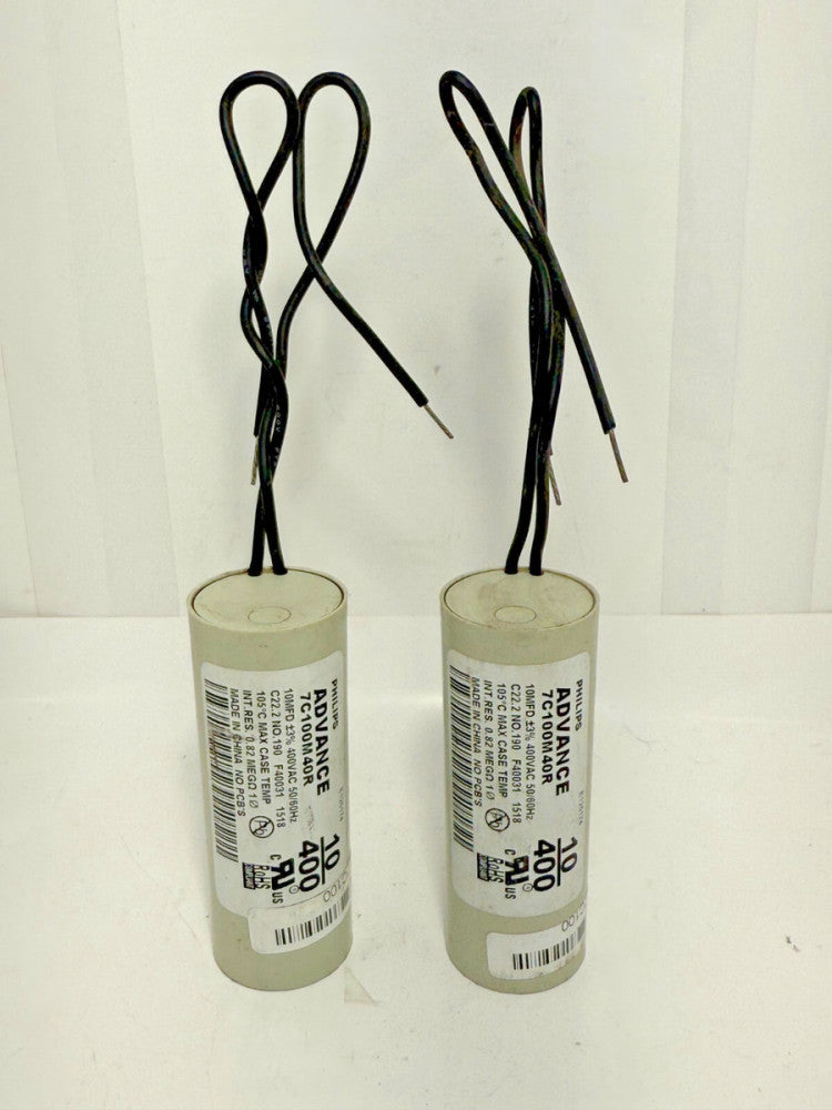 (Lot of 2) Philips ADVANCE 7C100M40R 10MFD +-3% 400VAC 50/60Hz