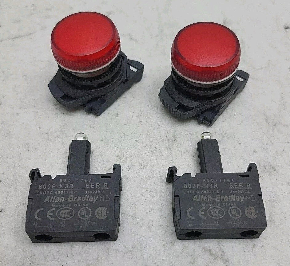 2 Pack Allen Bradley 800F-N3R LED Module Red Pilot Light Latch Mount 120V