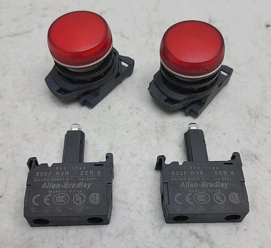 2 Pack Allen Bradley 800F-N3R LED Module Red Pilot Light Latch Mount 120V