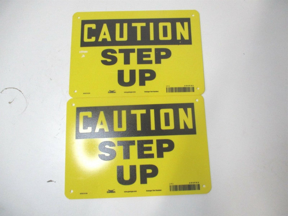 (469P96) 7" x 10" Caution Step Up Polyethylene Yellow Safety Sign - Lot of 2