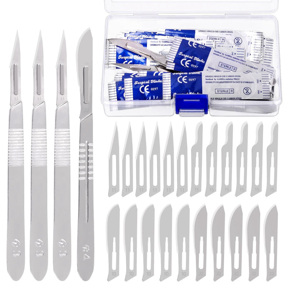 44Pcs 2 Style Scalpel Blades Handle with #10#11#15#22 Surgical Sterile Blades...