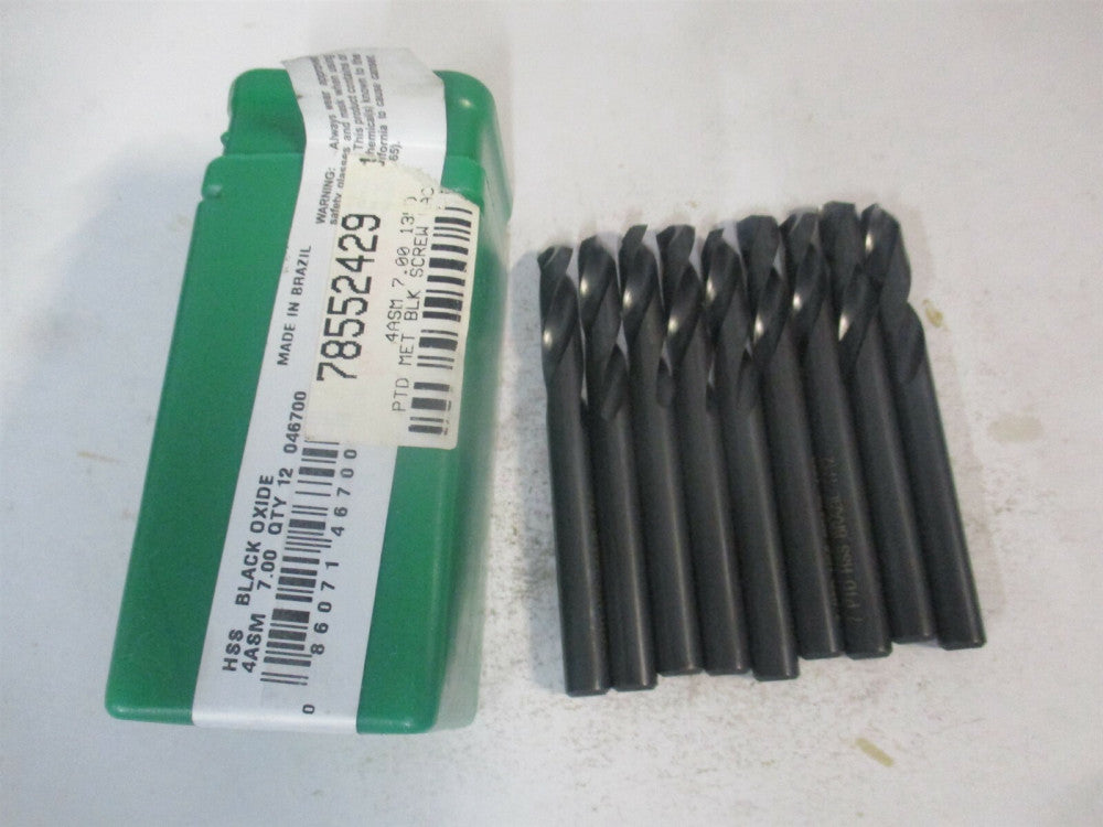 (046700) 7.00024mm x 74mm OAL 135° Spiral HSS Screw Machine Drill Bit - Qty 9