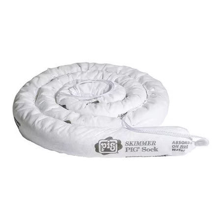 Pig Skm203 Sorbent Sock, 15 Gal, 3 In X 10 Ft, Oil, White, 6 Pk