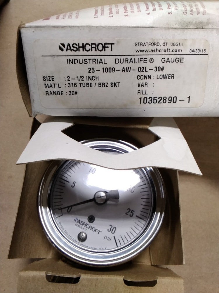 ASHCROFT DURALIFE GAUGE 25-1009-AW-02L-30# F124