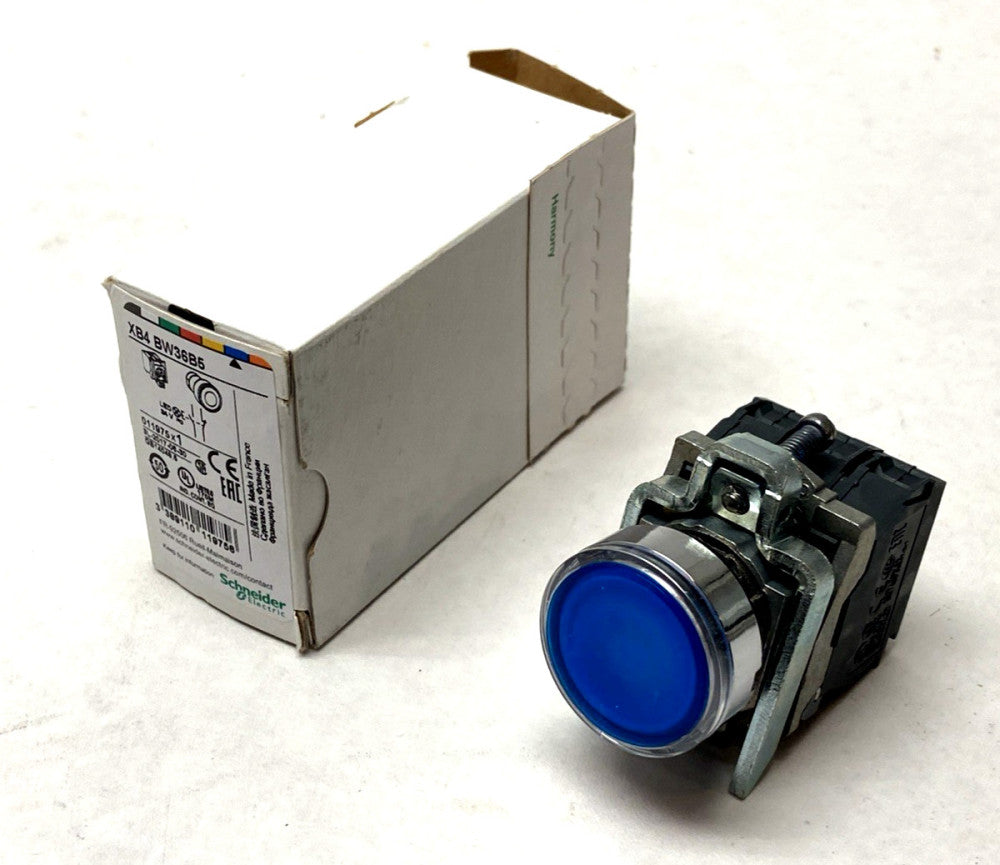 Schneider Electric XB4BW36B5 Illuminated Push Button 22mm Blue 1NO+1NC 24V AC DC