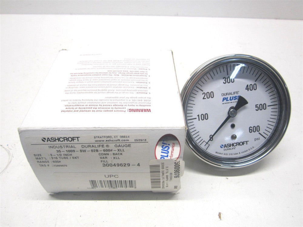 Ashcroft (83193XLL) 3-1/2" Dial 1/4" Thread Center Back Mount Pressure Gauge 