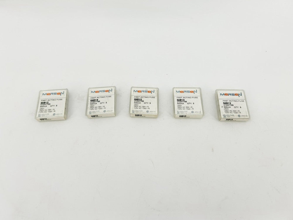 Lot of 25 New Mersen GAB1/2 Fast-Acting Fuses, 250VAC, 0.5A