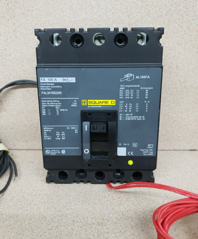 SQUARE D FAL341002200 W/ BELL ALARM SWITCH + SHUNT TRIP NEW TAKE OUT