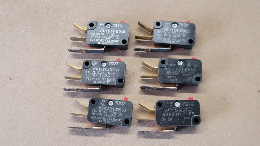 Lot of 6 Micro Switch V3-1101-D963 1 NO + 1 NC Switches