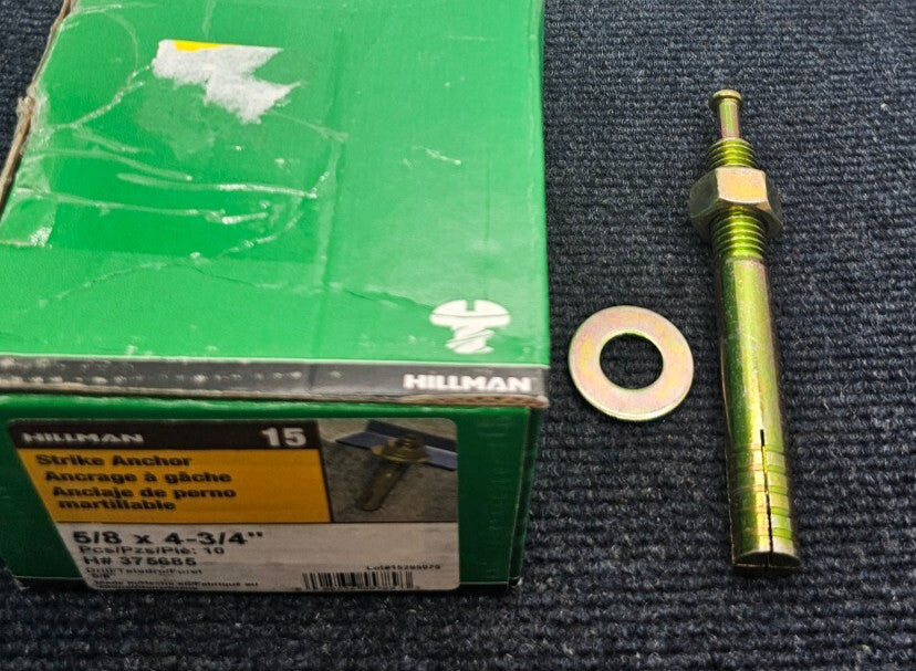 (10 PIECES) Hillman 375685 Hammer Drive Anchor 5/8 " X 4-3/4 " Zinc Plated Steel