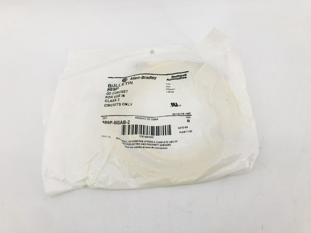 New AB Allen Bradley 889P-M3AB-2 Ser. B QD Cordset 3 Pin Straight 2m