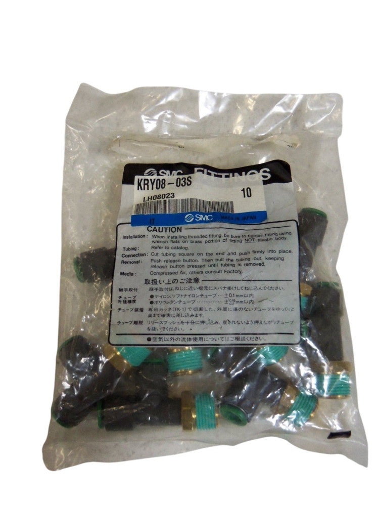 LOT OF 10 SMC FITTINGS KRY08-03S NSMP
