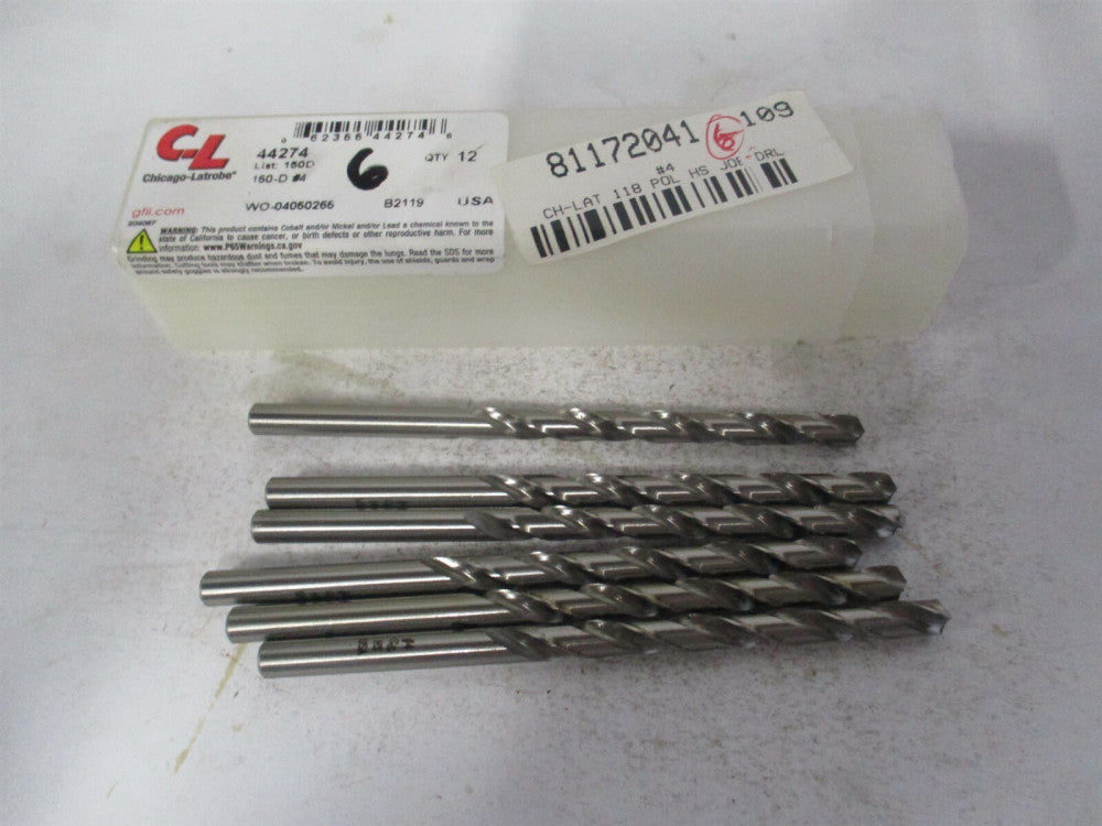 Chicago-Latrobe (44274) #4 2-1/2" x 3-3/4" 118° HSS Jobber Drill - Pack of 6
