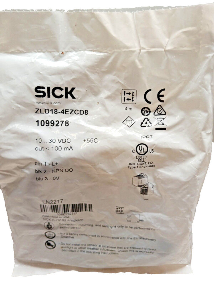 NEW SEALED SICK PHOTOELECTRIC SENSOR 4M  ZLD18-4EZCD8 / 1099278