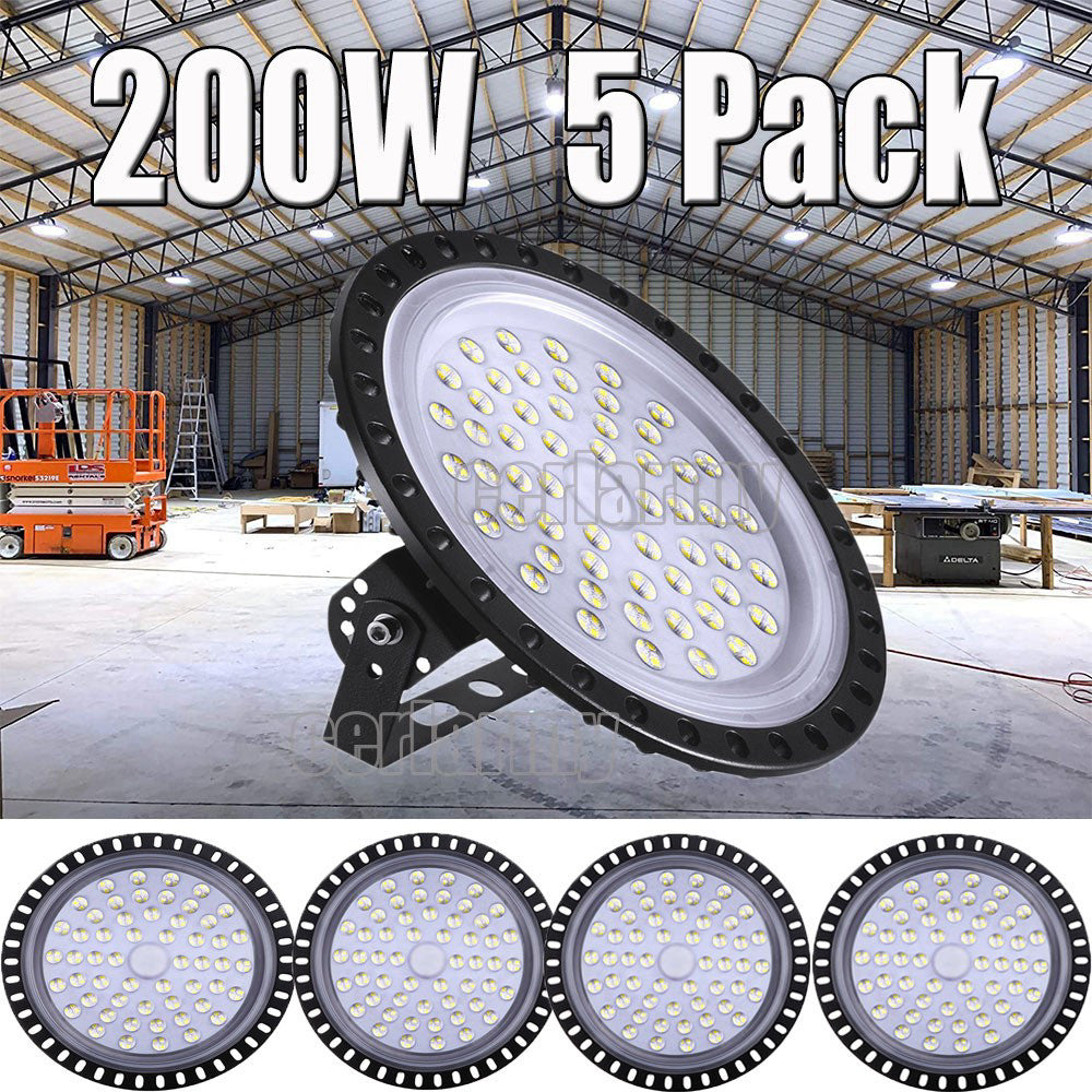 5Pack 200W UFO LED High Bay Light Shop Lights Bulb Warehouse Industrial Outdoor