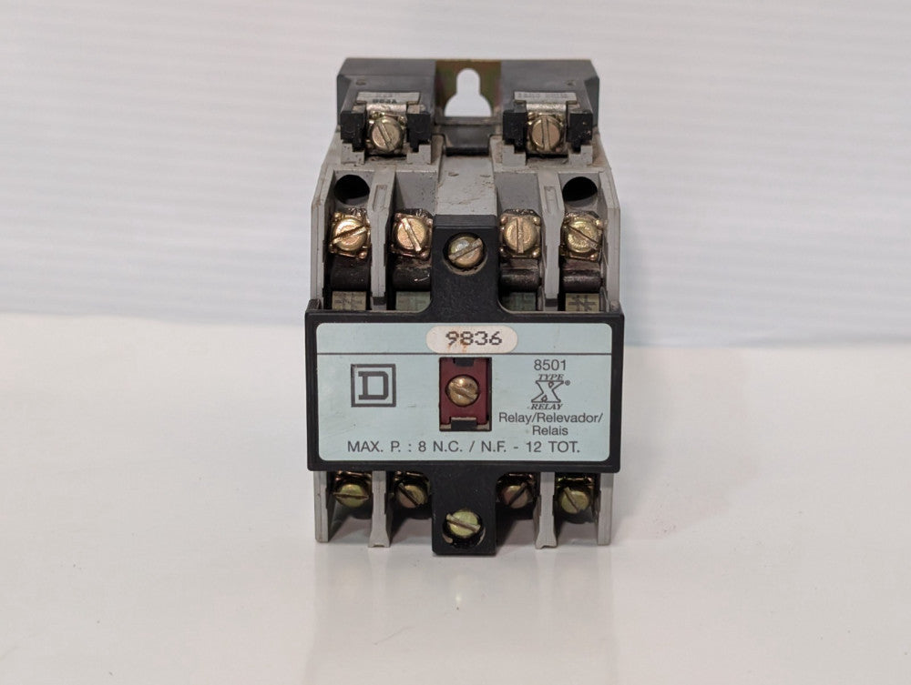 Square D Class 8501 Type X Max 12 Pole Relay #9836, pre-owned, as shown