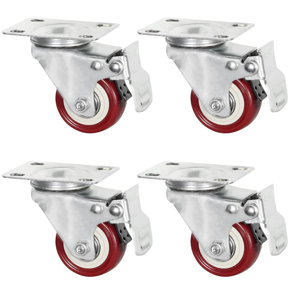 2 Inch Swivel Casters with Brakes, Heavy Duty Plate Casters No-Marking Quiet ...