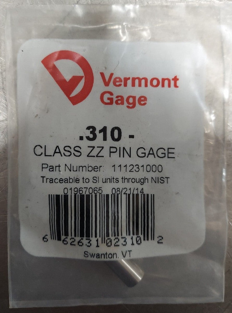Vermont Gage P/N 111231000 -  .310- Class ZZ Pin Gage