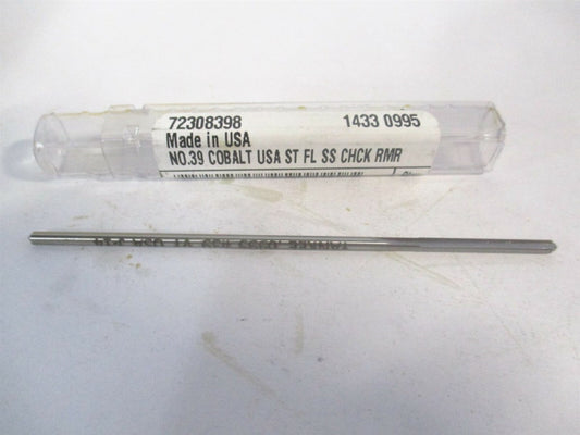 (1433-0.0995) #39 7/8" x 3-1/2" OAL Straight Flute Cobalt 4Fl Chucking Reamer 
