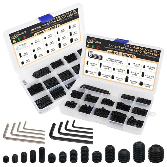 1219PCS Assorted Set Screw Assortment Kit, 26Sizes Metric & SAE Stainless Gru...