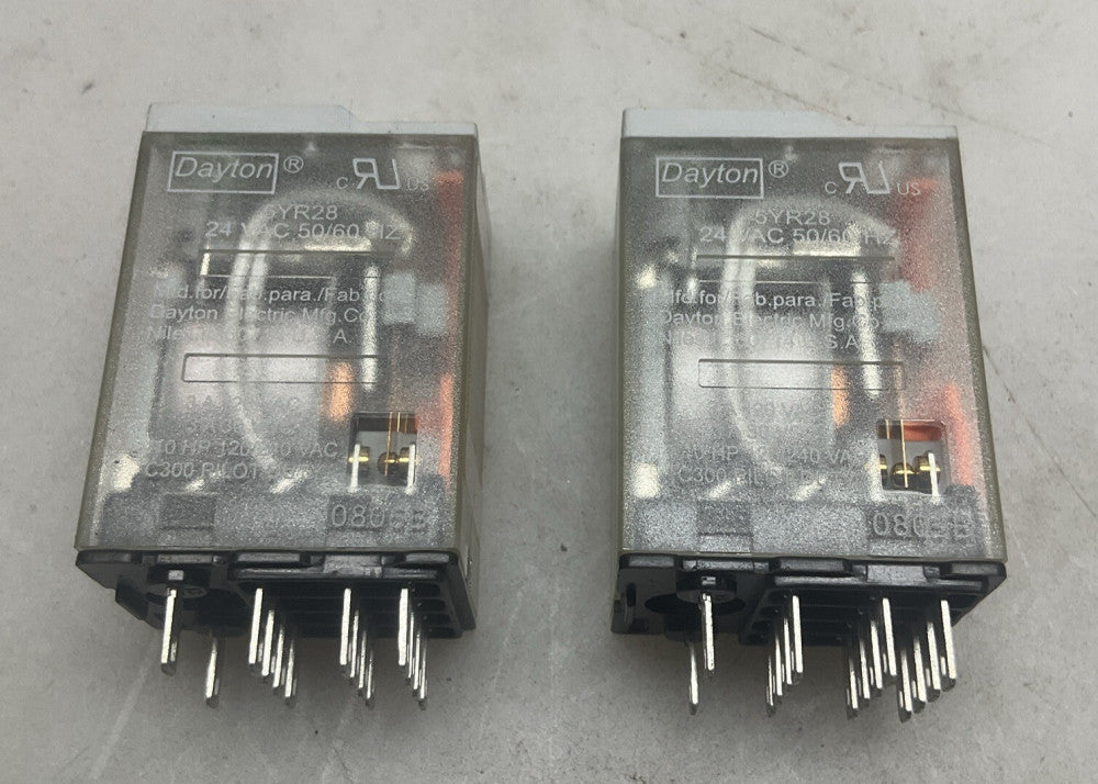 2 Pack Dayton 5YR28 Socket Mounted Relay 3 Amp Z24 Vac 50/60hz 1/10 Hp 14 Pin