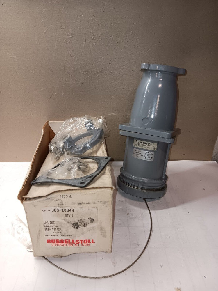 NEW RUSSELLSTOLL JCS1034H 100 AMP J-LINE CONNECTOR PLUG 4 POLE 3-WIRE 600 VAC