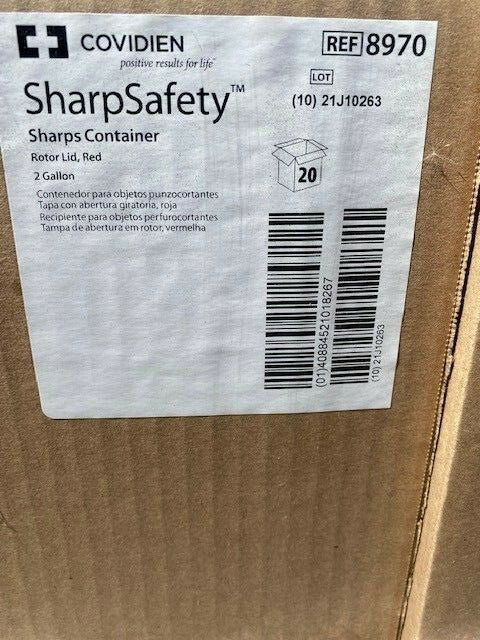 (Case of 20) Covidien 8970 SharpSafety 2 Gal. Sharps Container, Rotor Lid (NEW)
