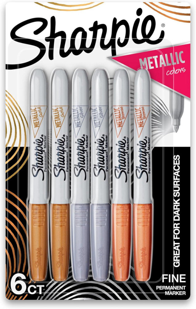 Metallic Permanent Markers, Fine Point, Assorted Metallic, 6 Count