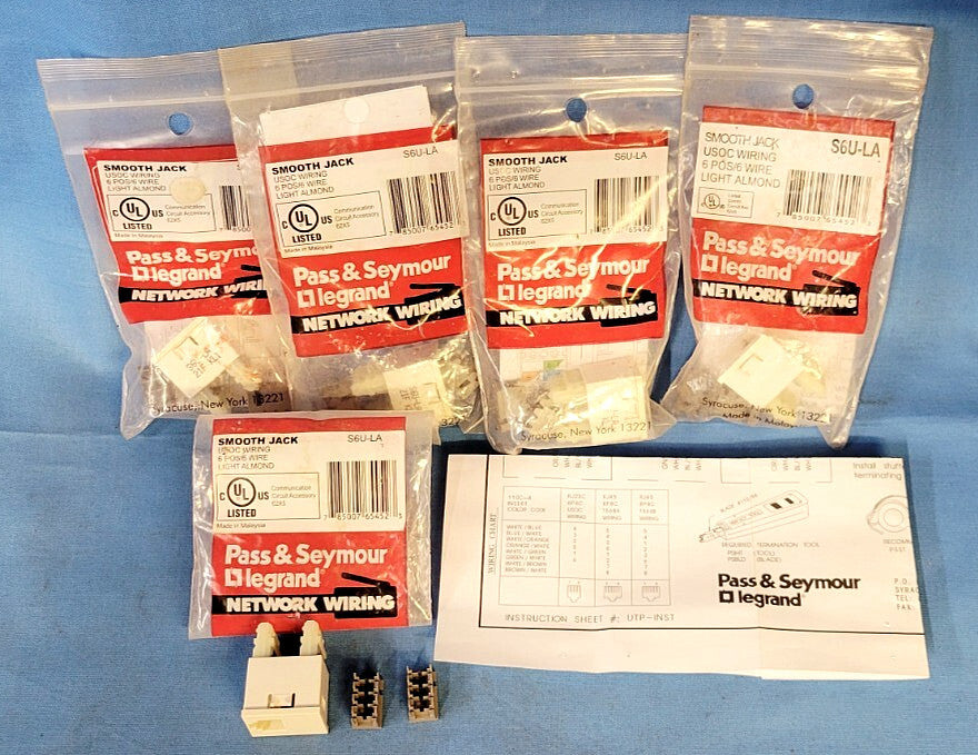 PASS & SEYMOUR LEGRAND SMOOTH JACK P/N: S6U-LA  (LOT OF 5)
