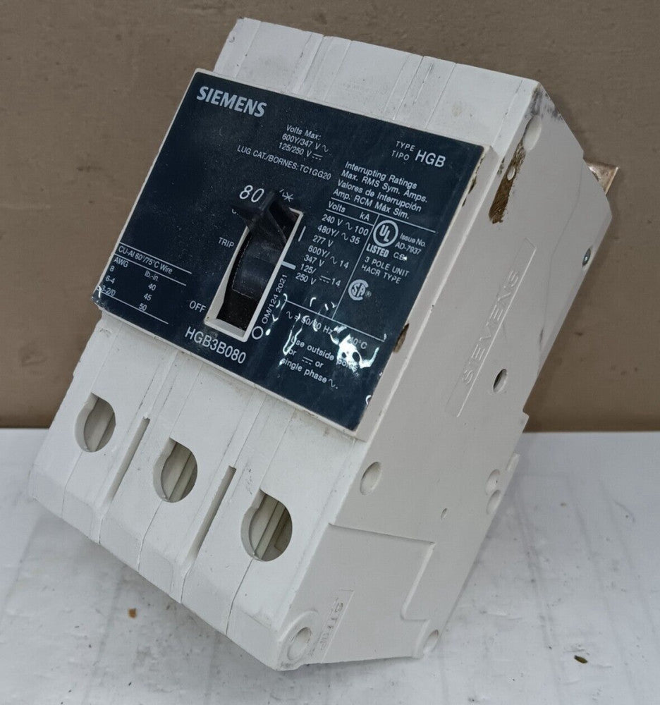 SIEMENS 80 AMP BOLT-ON CIRCUIT BREAKER 3 POLE 600Y/347V HGB3B080