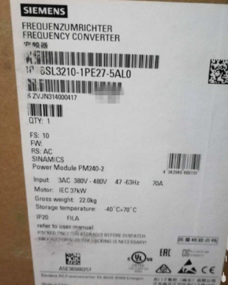 One Brand New 6SL3210-1PE27-5AL0 Frequency Converter