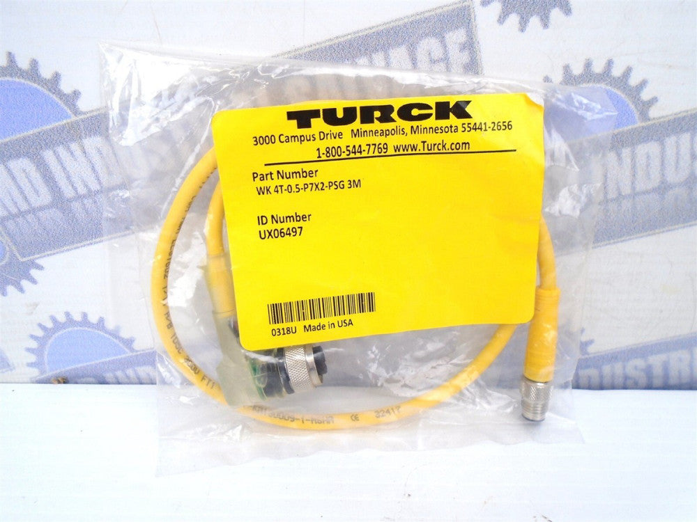 TURCK - WK 4T-0.5-P7X2-PSG 3M - M8 3-Pin Male to 90°M12 Female 4-Pin 0.5M 19in.